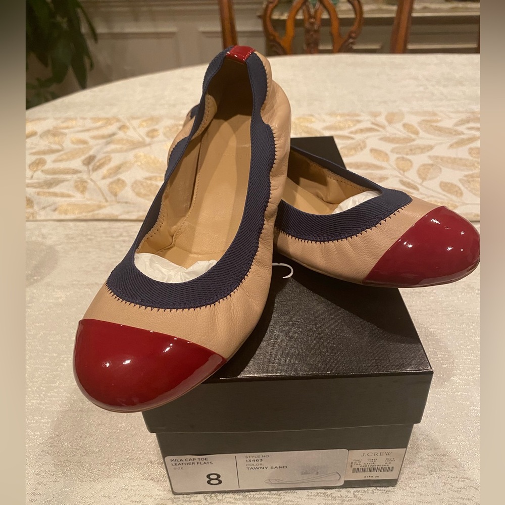 NWT J.Crew Mila Cap Toe Leather Flats (Made in Italy)
